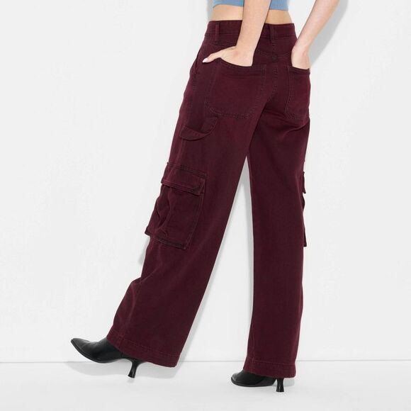 Wild Fable - Women's Mid-Rise Wide Leg Cargo Jeans - Wild Fable Burgundy - Picture 3 of 3
